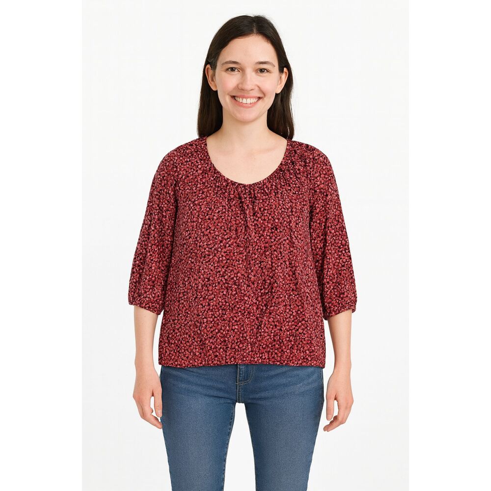 Michael Kors Pink & Red Patterned Top L Designer Elbow Sleeve